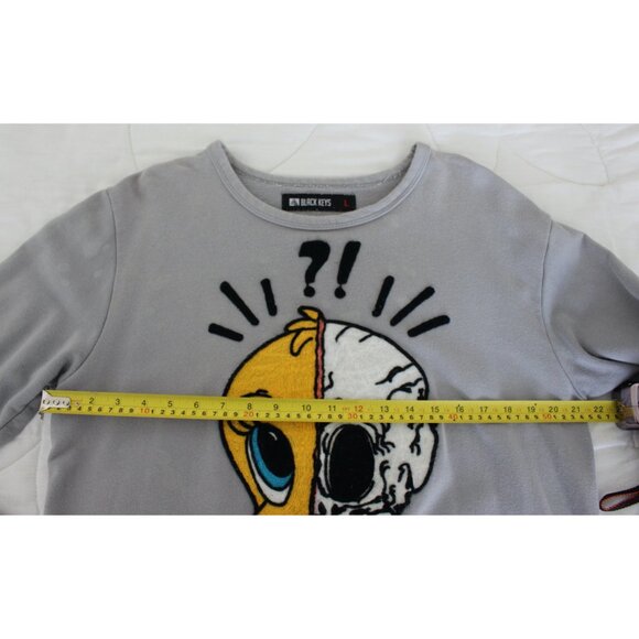 Tweety Bird Split Skull Gothic Sweatshirt, Raised Lettering Tweety, Grey, Large - Picture 3 of 8